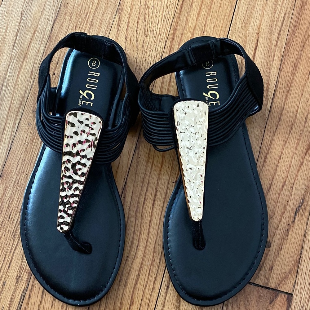 Rouge! Black Sandals with Gold Detail